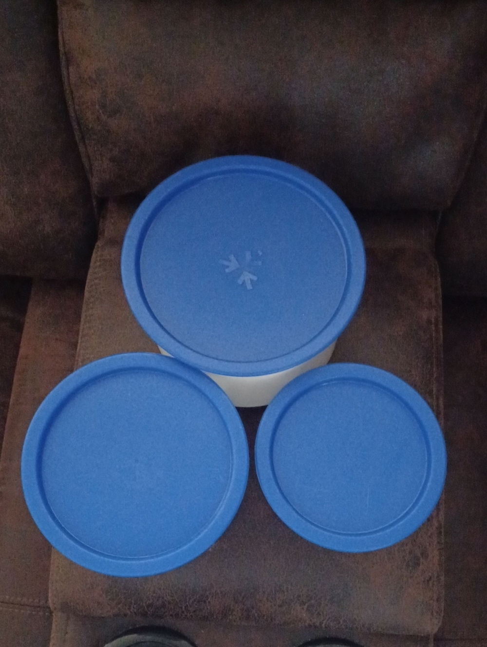 Tupperware White Stackable Food Storage Containers with Blue Lids - Picture 2 of 5